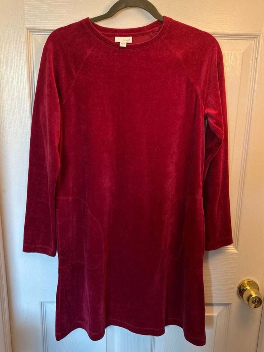 Pure Jill Red Corded Velour Long-Sleeve Pocket Tunic Dress